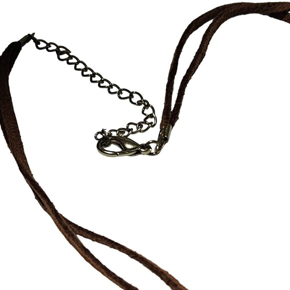 Boho Dual Tone Silver Gold Circle Pendant Leather Cord Necklace Minimalist Women - Picture 4 of 7